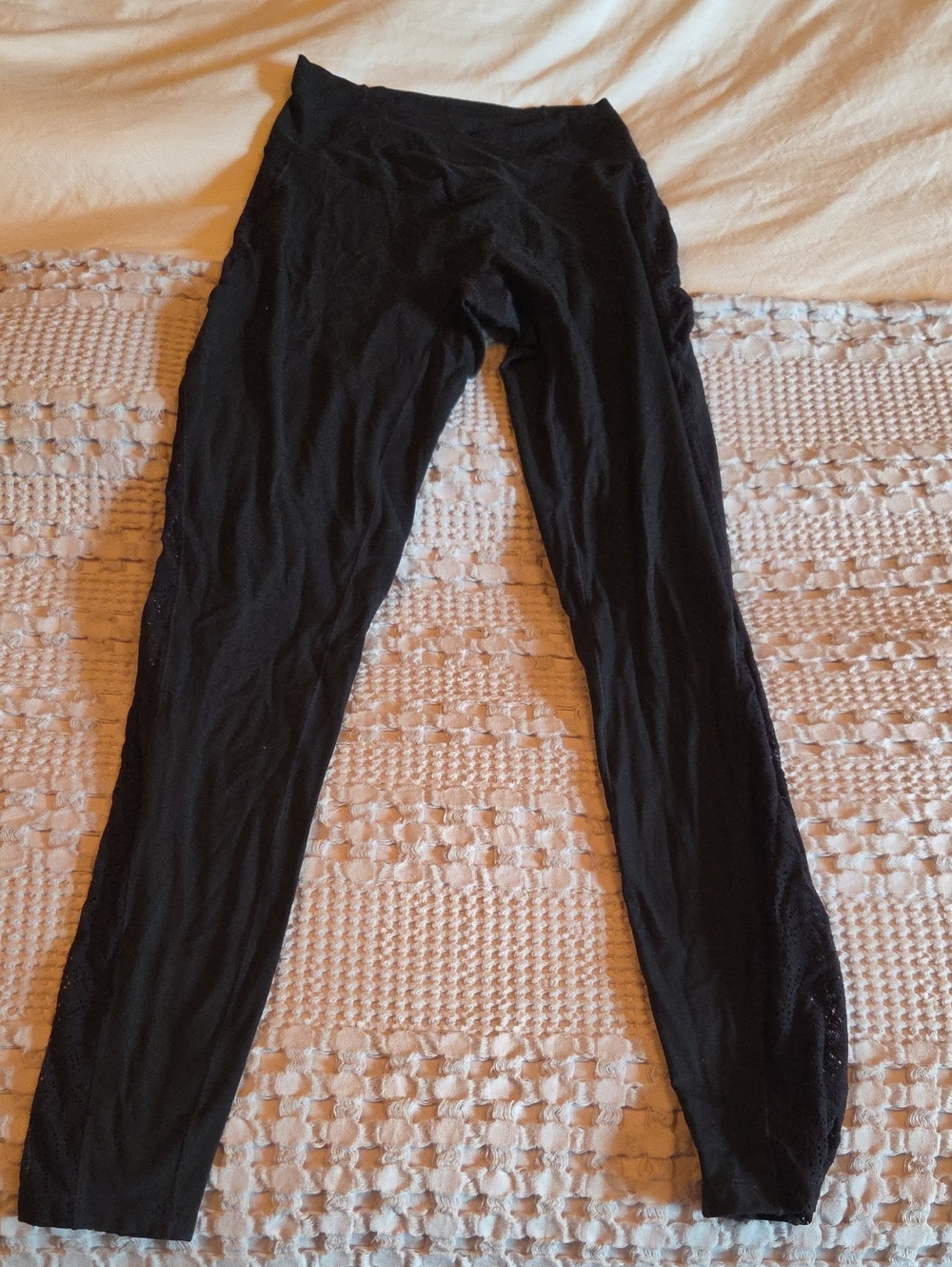 Black Women's High-Rise Stretch Lace Pannel Leggings Small